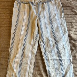 Liz Claiborne Striped Tan and Blue Women's Linen Pants